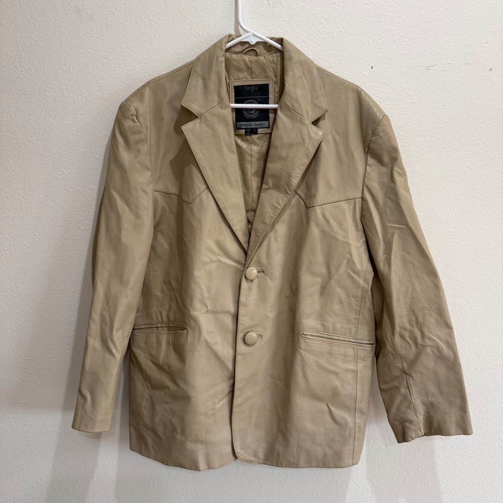 Sergio Vadducci Tan Beige Genuine Leather Western Blazer Jacket Womens Large L